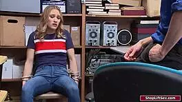 19yo babe dominated by an horny officer in office blowjob and masturbation