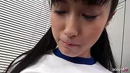 petite japanese teen 18+ seduces classmate for first blowjob and swallow 😏