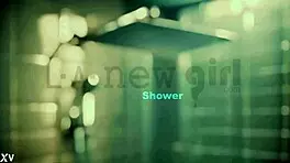 Beautiful brunette enjoys effortless shower routine with petite charm