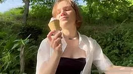 Fed a young 18+ nympho ice cream and dick in public outdoor fun