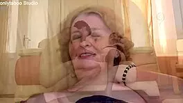 that crazy redhead old woman spreads her ass and takes a huge monster cock deep