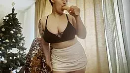 Dildo between big natural boobs for sexy blonde