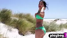 Petite Cute Asian Babe Poses Then Brunette Rips Lingerie Outdoor