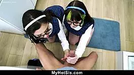 Hot Kneeling Babes Tease With Gagging Deepthroat On Thick Cock POV