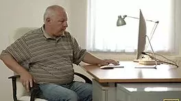 red-haired czech teen can't resist sucking handsome old man's cock