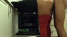 while waiting for girlfriend i fucked her milf roommate in kitchen creampie ass