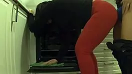 while waiting for girlfriend i fucked her milf roommate in kitchen creampie ass