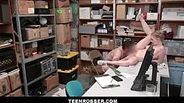 hey cute blonde shoplifter, strip and let guard fuck you hard till orgasm