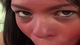 rosario sucks dick hard then gets massive facial cumshot