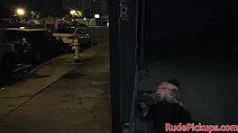 Petite glasses teen bound outdoors sucks then rides cock hard