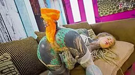 Fucking my ass with XL dildo in fishnets!