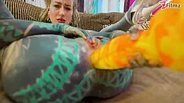 Fucking my ass with XL dildo in fishnets!