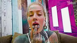 Fucking my ass with XL dildo in fishnets!