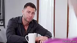 Busty milf gets her pussy licked bondage-style by eager young babe in fetish roleplay