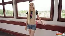 Ever seen a skinny blonde squirt her first time on camera?