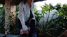 muscular stud watches skinny babe finger herself with fruit