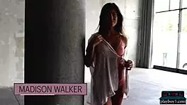 Madison Walker stretches big natural tits on concrete morning
