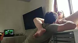 sexy latina babe spreads her juicy ass pussy on table for fetish play