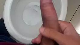 day 6: stroking my huge cock in the bathroom again