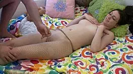 Genevive rips fishnets grinds curvy body on cock during sensual massage