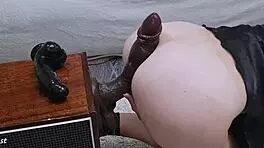 Petite euro girl grips toy in rough doggystyle pounding