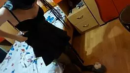 Hot brunette babe bends over for rough homemade pounding session