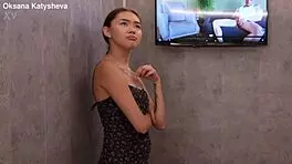 Cute skinny asian amateur slut wet pussy big cock closeup handjob facial shaved natural tits