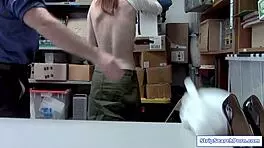 STRIPTEAL SHOPLIFTER REDHEAD RIPS CLOTHES FOR BIG COCK BLOWJOB BENT OVER DOGGY!