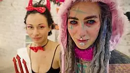 Anuskatzz and Stacy Bloom's Halloween anal toy lesbian licking frenzy