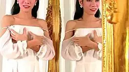 busty ladyboy mia sensually jerks her throbbing cock mirror tease