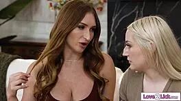 Latina lesbian rams strap-on deep into big tits uber driver's shaved pussy