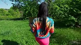 ecstasy surges as slutty hippie jerks huge cock free in forest tent