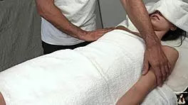 Skinny petite brunette gets perfect body massage with tight pussy play