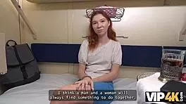 vip4k. young redhead babe does anal cowgirl riding for stranger's attention on train