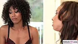 black milf dives into brunette teen's wet pussy