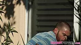 busty brunette teen pussy licked to orgasm outdoors