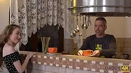 skinny country girl shares intimate moments with older man in rustic house