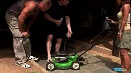 two gardeners spitroast sexy asian teen with double penetration and facials