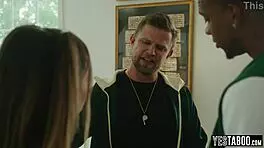 sly coach bends pregnant student girlfriend over for big black cock doggystyle