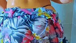 oh god this brazilian babe's shower in black thong is so hot