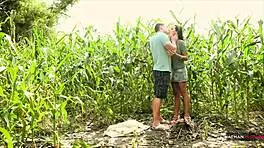 sassy mia drops to her knees in the cornfield, slurping cock before bending for deep pussy and ass worship
