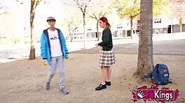 18-Year-Old Curvy Redhead Rides Fat Old Monster Cock Wildly