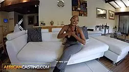 This ebony teen with big natural tits gets railed rough by the pool by a white guy.