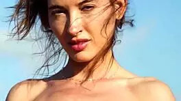 Extra skinny russian brunette poses nude outdoor