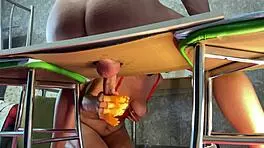 BDSM oiled handjob milks every drop of cum