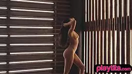 Petite ebony strips revealing small tits chocolate body 🔥