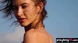 Extra skinny russian brunette poses nude outdoor