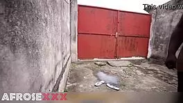 Ebony babe spits on stranger cock masturbates outdoor public