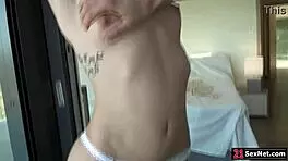 Petite babe rides huge European cock hard 🍆💦