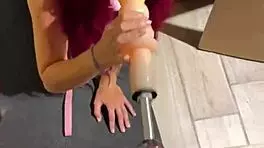 moaning wildly from sex machine deepthroating huge dildo cat girl fetish